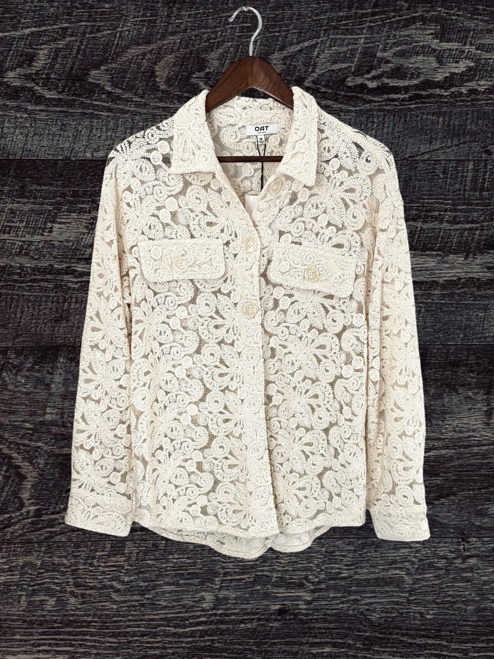 Oat New York Cream Lace Button-Down Shirt